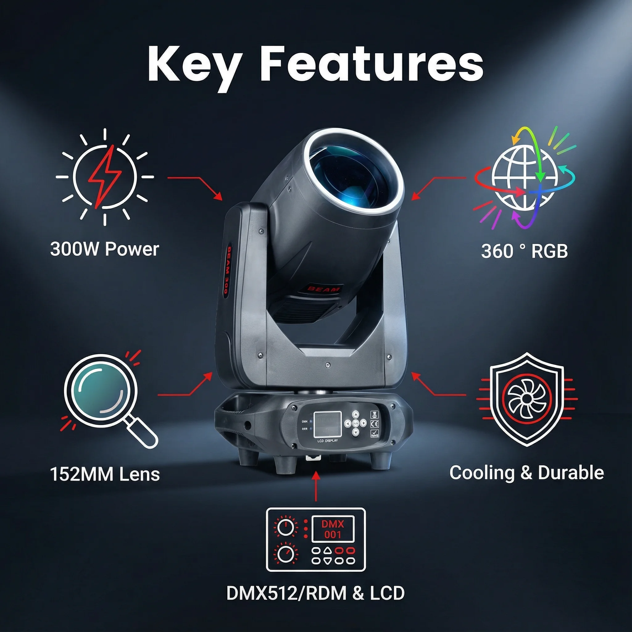 2PCS 300W LED Moving Head With Flight Case DMX Beam Light With Ring For DJ Disco Wedding Stage Light Effect Professional