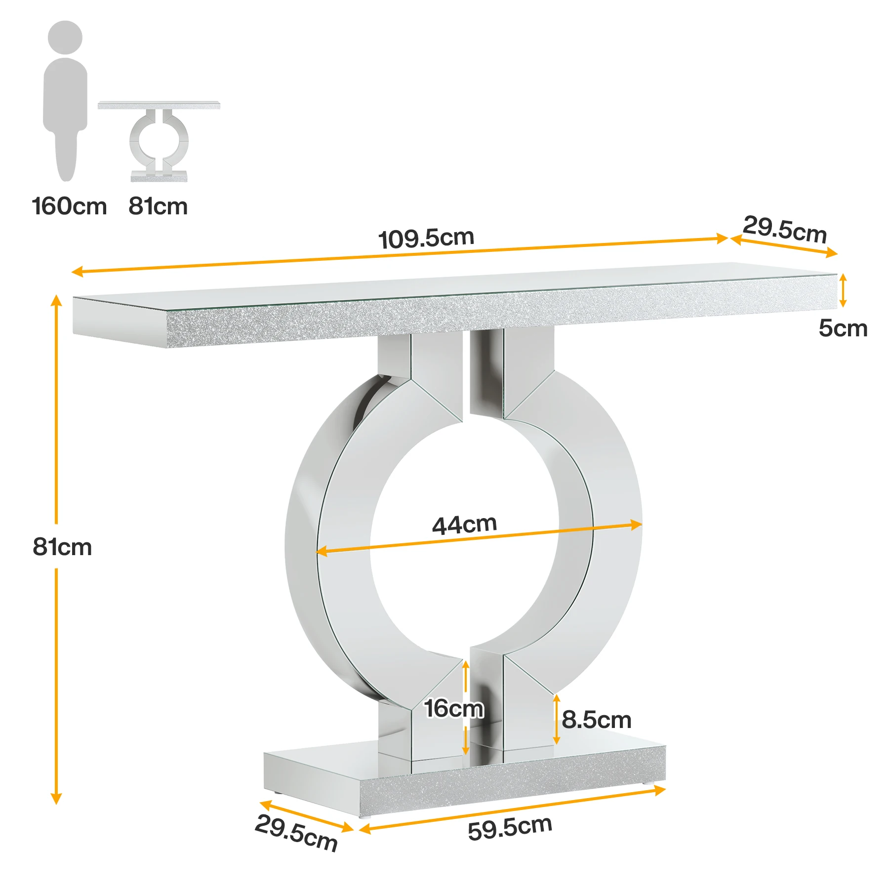 Tribesigns 43.3-Inch (110cm)Mirrored Console Table, Modern Entryway Table with Thickened Mirror Finish Tabletop