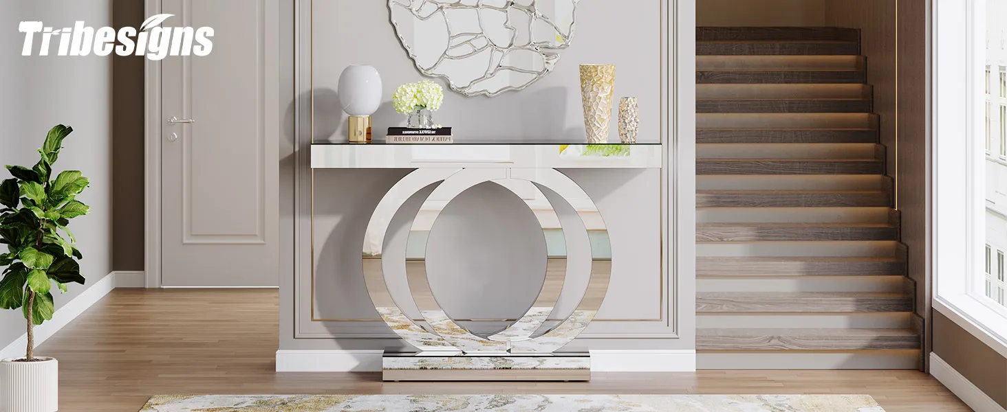 Tribesigns 43.3-Inch (110cm)Mirrored Console Table, Modern Entryway Table with Thickened Mirror Finish Tabletop