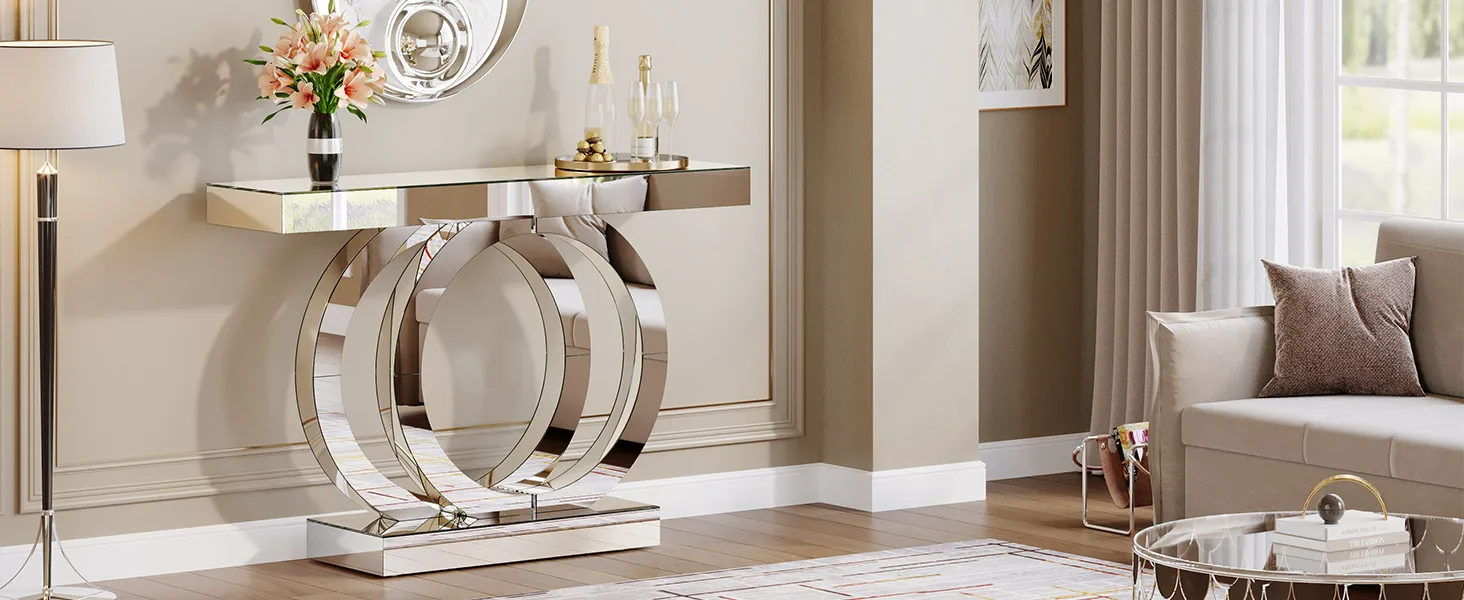 Tribesigns 43.3-Inch (110cm)Mirrored Console Table, Modern Entryway Table with Thickened Mirror Finish Tabletop