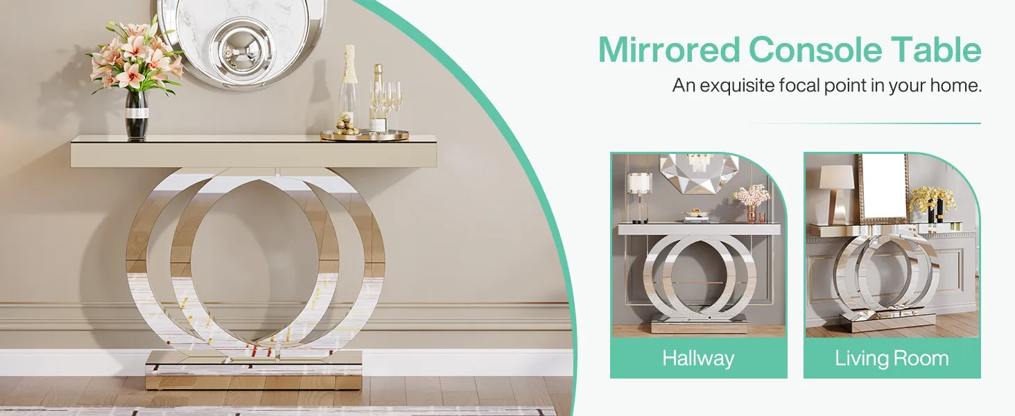 Tribesigns 43.3-Inch (110cm)Mirrored Console Table, Modern Entryway Table with Thickened Mirror Finish Tabletop