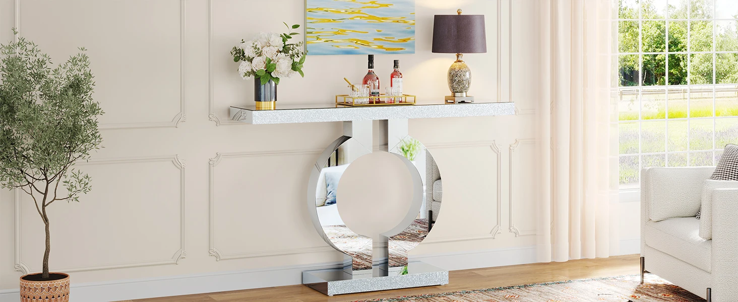 Tribesigns 43.3-Inch (110cm)Mirrored Console Table, Modern Entryway Table with Thickened Mirror Finish Tabletop