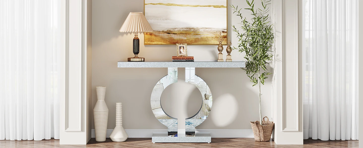 Tribesigns 43.3-Inch (110cm)Mirrored Console Table, Modern Entryway Table with Thickened Mirror Finish Tabletop