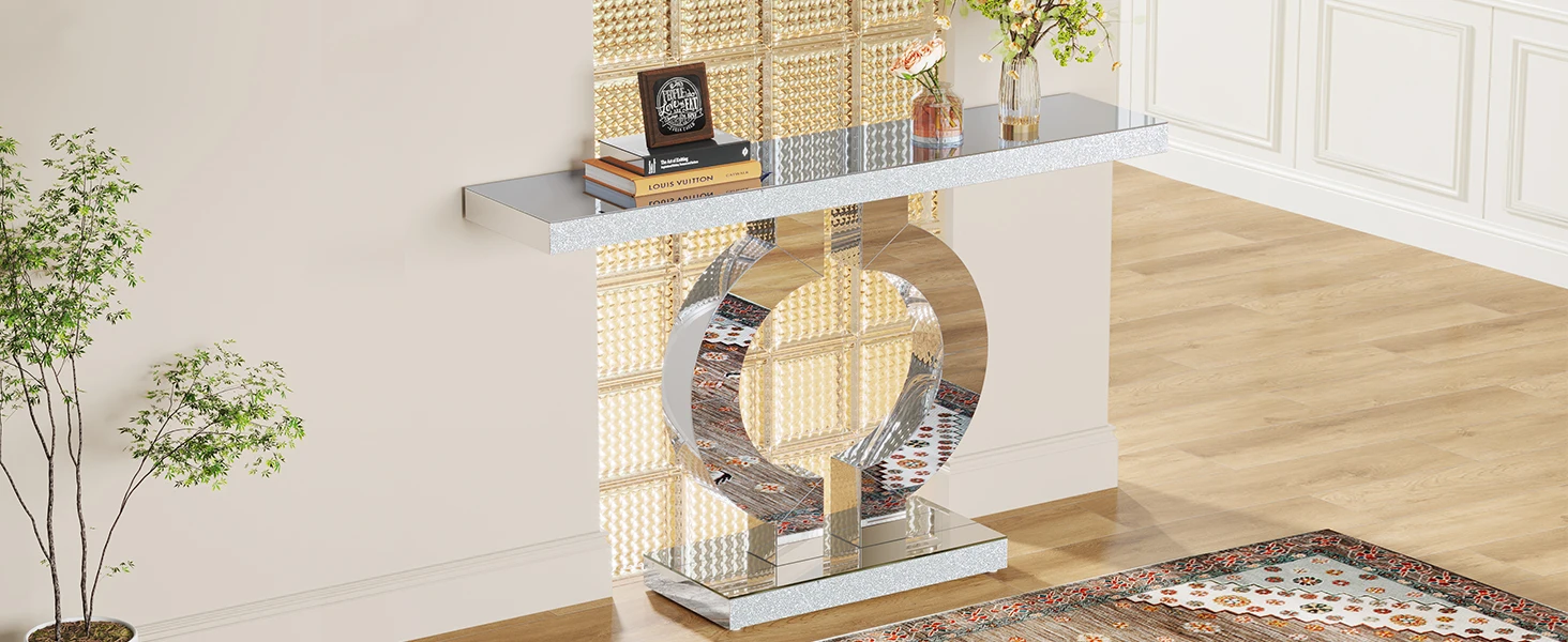 Tribesigns 43.3-Inch (110cm)Mirrored Console Table, Modern Entryway Table with Thickened Mirror Finish Tabletop