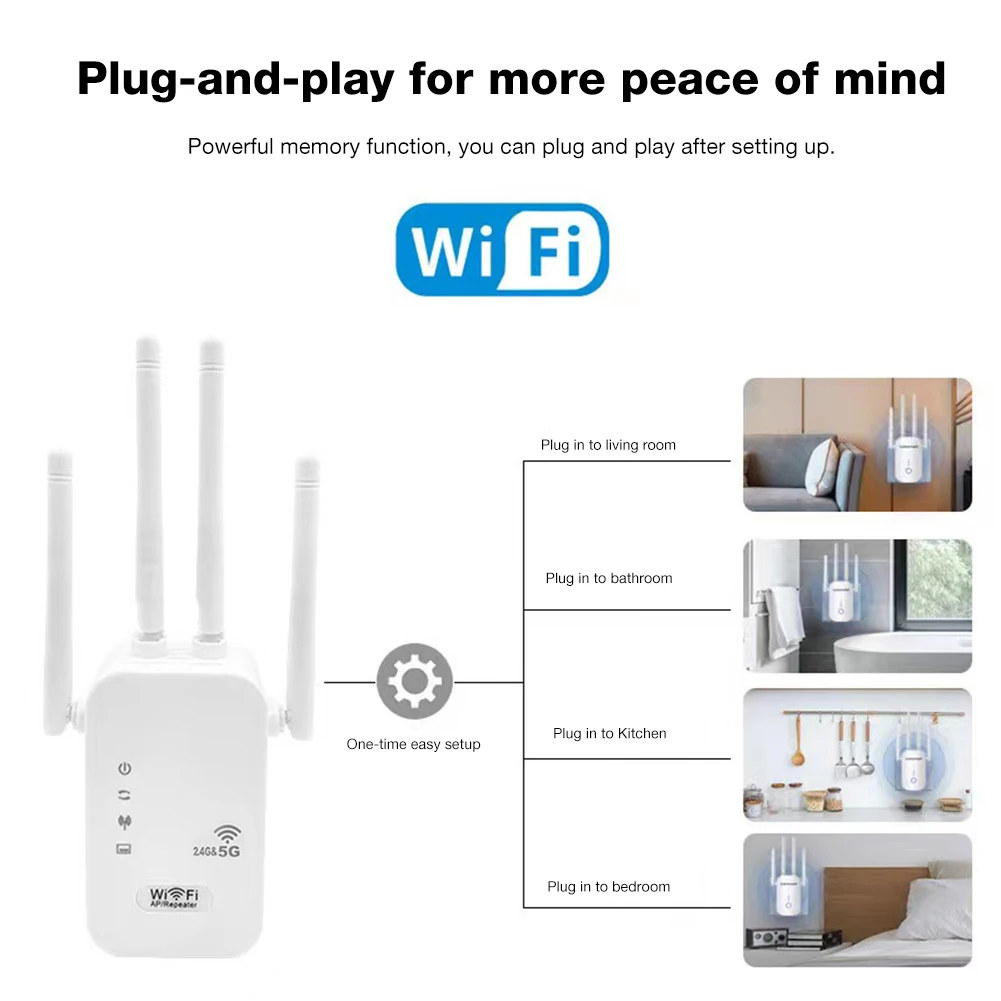 Dual-Band 2.4G 5G WiFi Repeater Signal Booster WiFi Extender 802.11bgn Gigabit Router with WPS EU/US Plug Type WiFi Amplifier