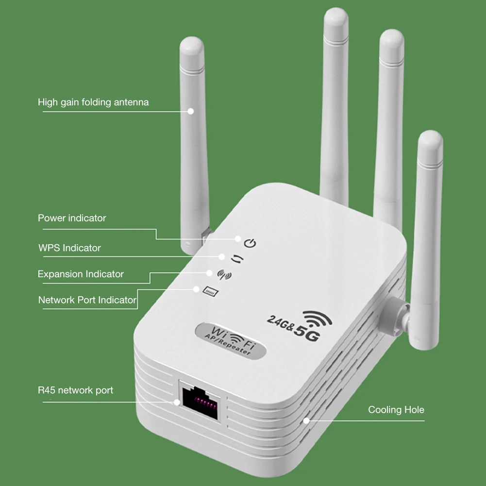 Dual-Band 2.4G 5G WiFi Repeater Signal Booster WiFi Extender 802.11bgn Gigabit Router with WPS EU/US Plug Type WiFi Amplifier
