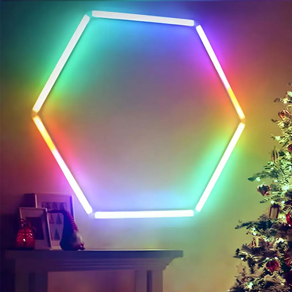 5PCS 110-240V Hexagon Garage Light RGB Hexagon LED Lighting Honeycomb Lamps for Car Wash Auto Repair Workshop Ceiling Lighting