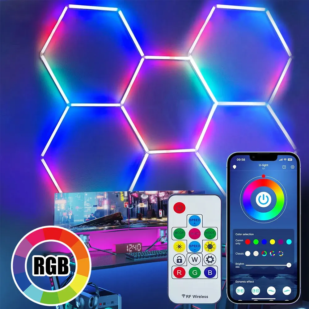 5PCS 110-240V Hexagon Garage Light RGB Hexagon LED Lighting Honeycomb Lamps for Car Wash Auto Repair Workshop Ceiling Lighting