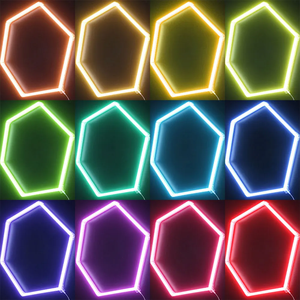 5PCS 110-240V Hexagon Garage Light RGB Hexagon LED Lighting Honeycomb Lamps for Car Wash Auto Repair Workshop Ceiling Lighting