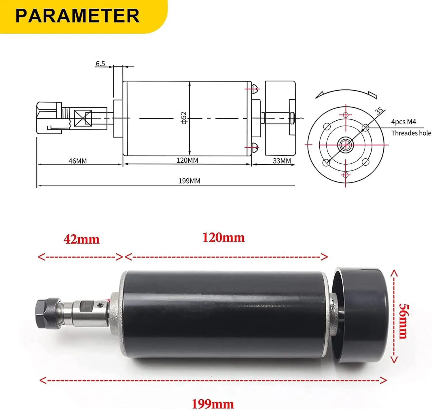 【EU Stock】0.5kw Air Cooled Air Cooled Spindle Motor ER11 Chuck CNC 500W + Power Supply Speed Governor 52mm Dia Aluminium Clamp