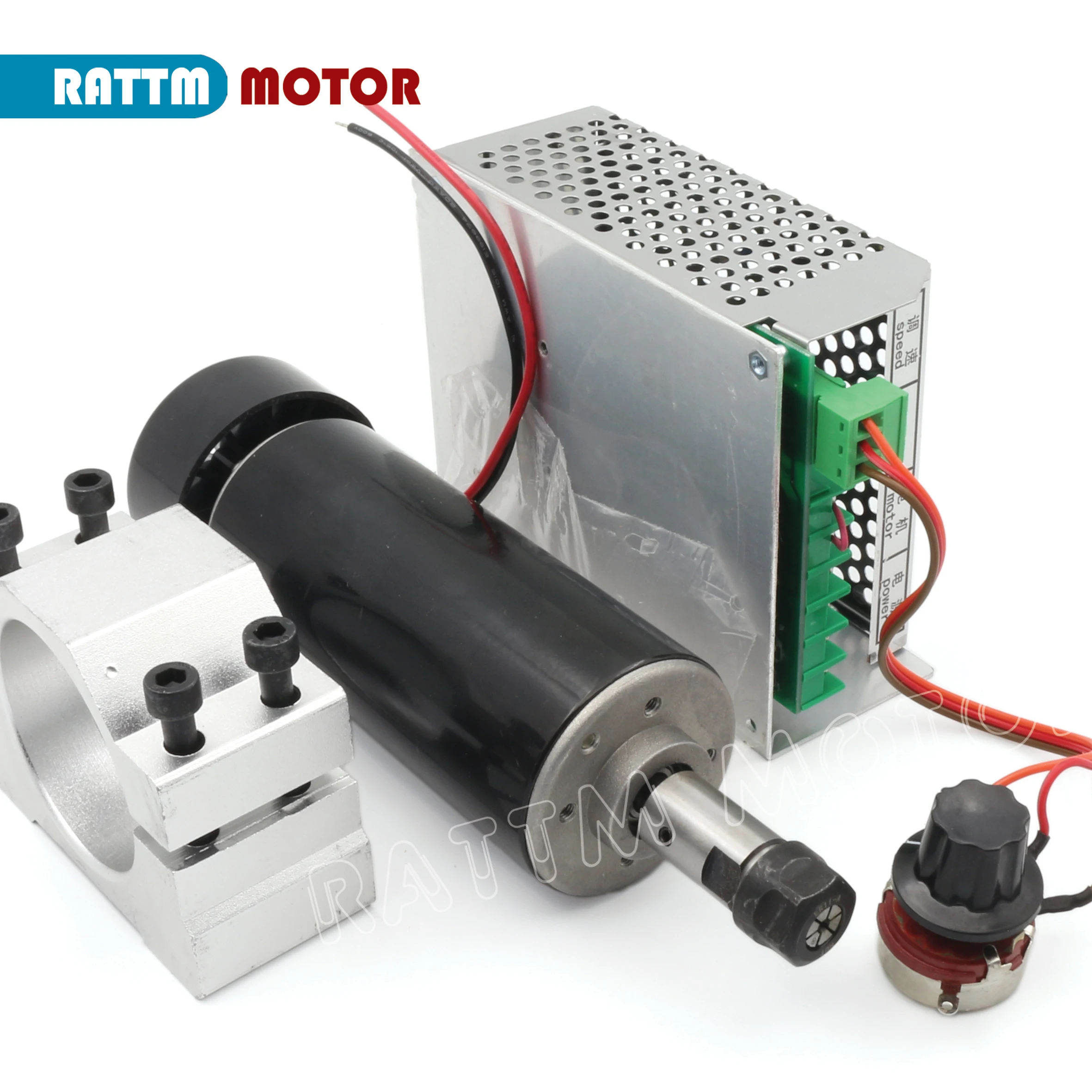 【EU Stock】0.5kw Air Cooled Air Cooled Spindle Motor ER11 Chuck CNC 500W + Power Supply Speed Governor 52mm Dia Aluminium Clamp