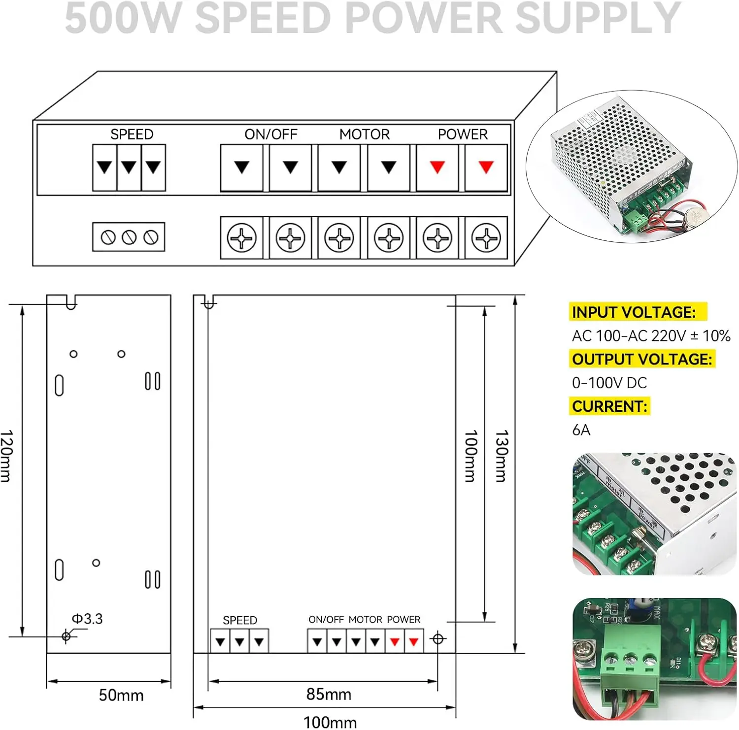 【EU Stock】0.5kw Air Cooled Air Cooled Spindle Motor ER11 Chuck CNC 500W + Power Supply Speed Governor 52mm Dia Aluminium Clamp