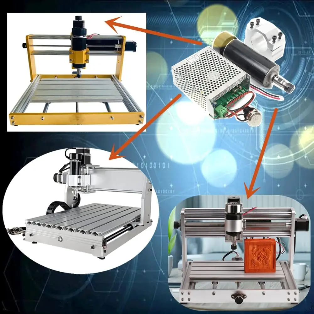 【EU Stock】0.5kw Air Cooled Air Cooled Spindle Motor ER11 Chuck CNC 500W + Power Supply Speed Governor 52mm Dia Aluminium Clamp