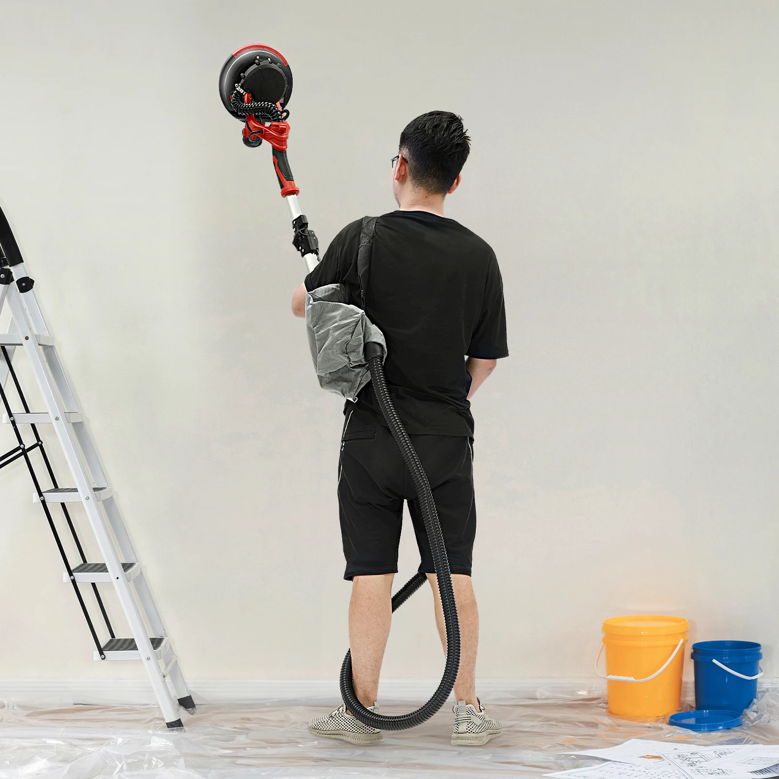850W Foldable Wall Sander, Drywall Sander LED Light & 4m Hose for Ceiling/Drywall Sanding Efficient Plaster Smoothing