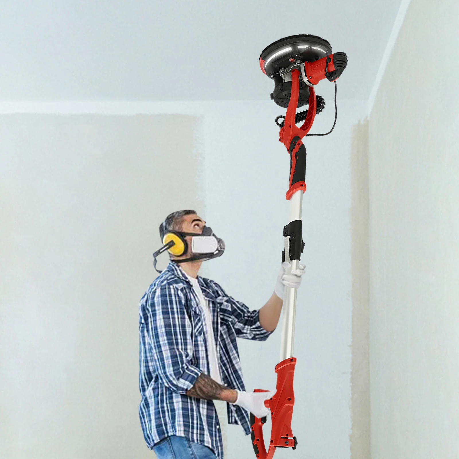 850W Foldable Wall Sander, Drywall Sander LED Light & 4m Hose for Ceiling/Drywall Sanding Efficient Plaster Smoothing