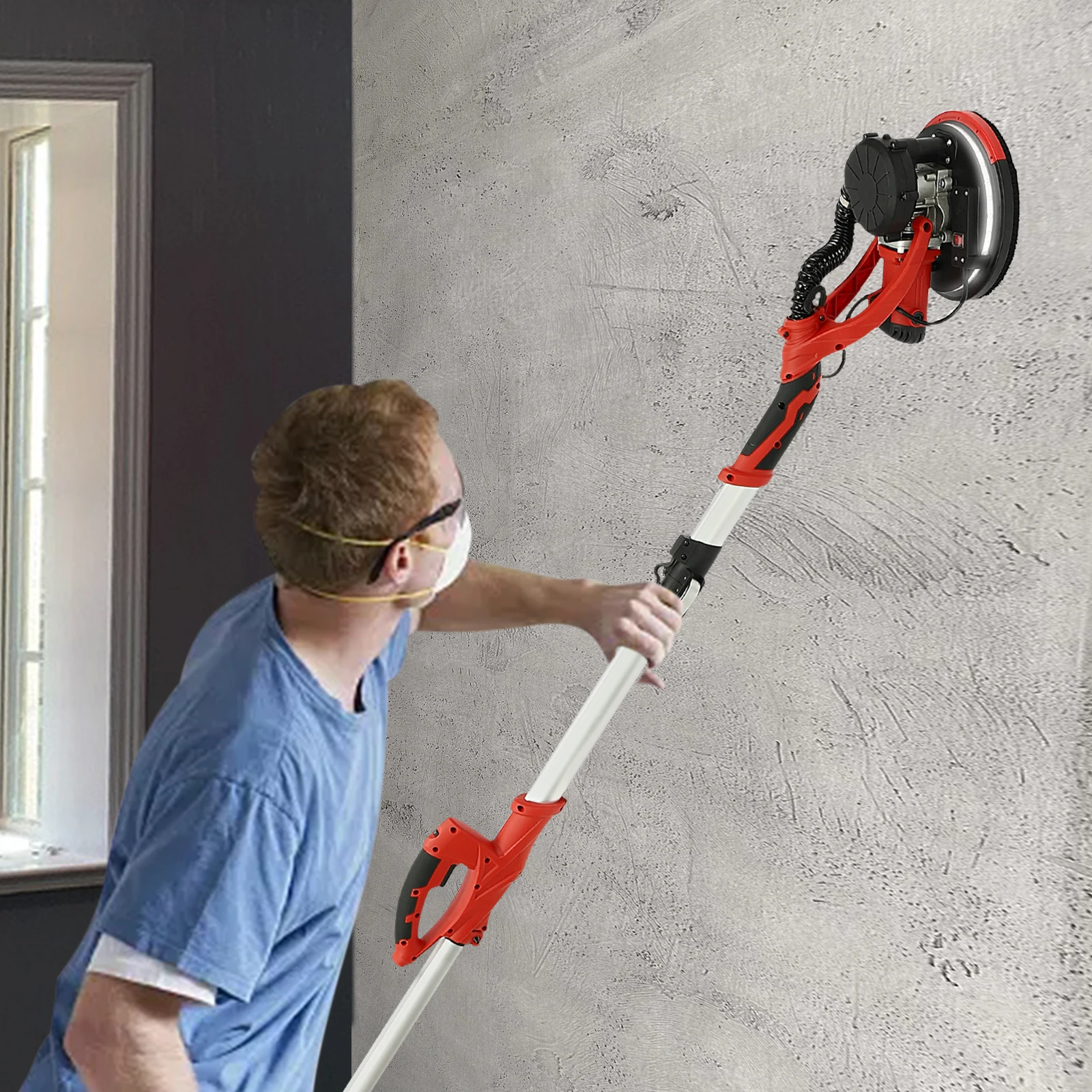 850W Foldable Wall Sander, Drywall Sander LED Light & 4m Hose for Ceiling/Drywall Sanding Efficient Plaster Smoothing