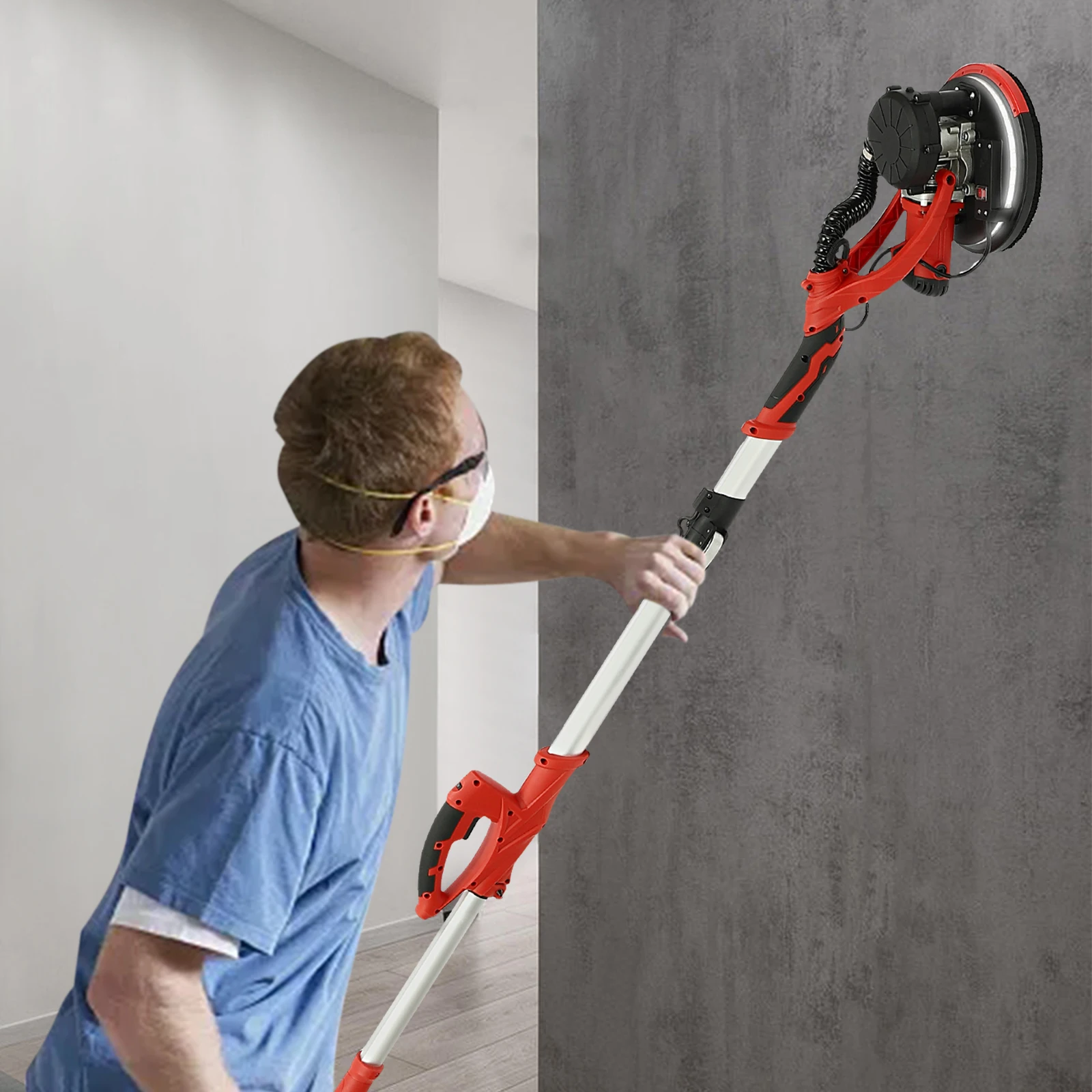850W Foldable Wall Sander, Drywall Sander LED Light & 4m Hose for Ceiling/Drywall Sanding Efficient Plaster Smoothing