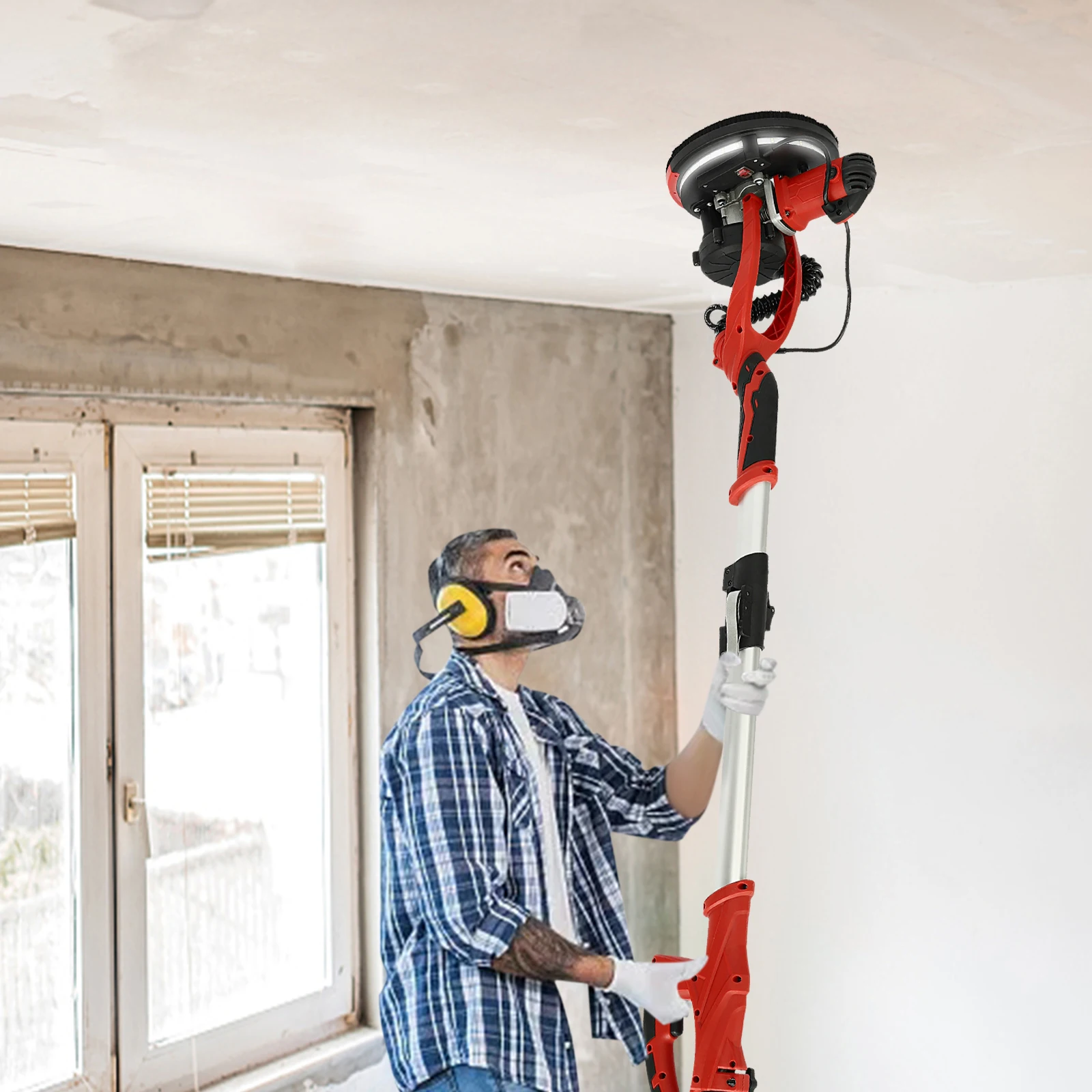 850W Foldable Wall Sander, Drywall Sander LED Light & 4m Hose for Ceiling/Drywall Sanding Efficient Plaster Smoothing