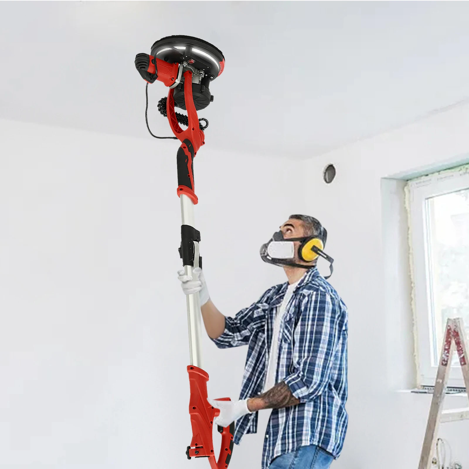 850W Foldable Wall Sander, Drywall Sander LED Light & 4m Hose for Ceiling/Drywall Sanding Efficient Plaster Smoothing