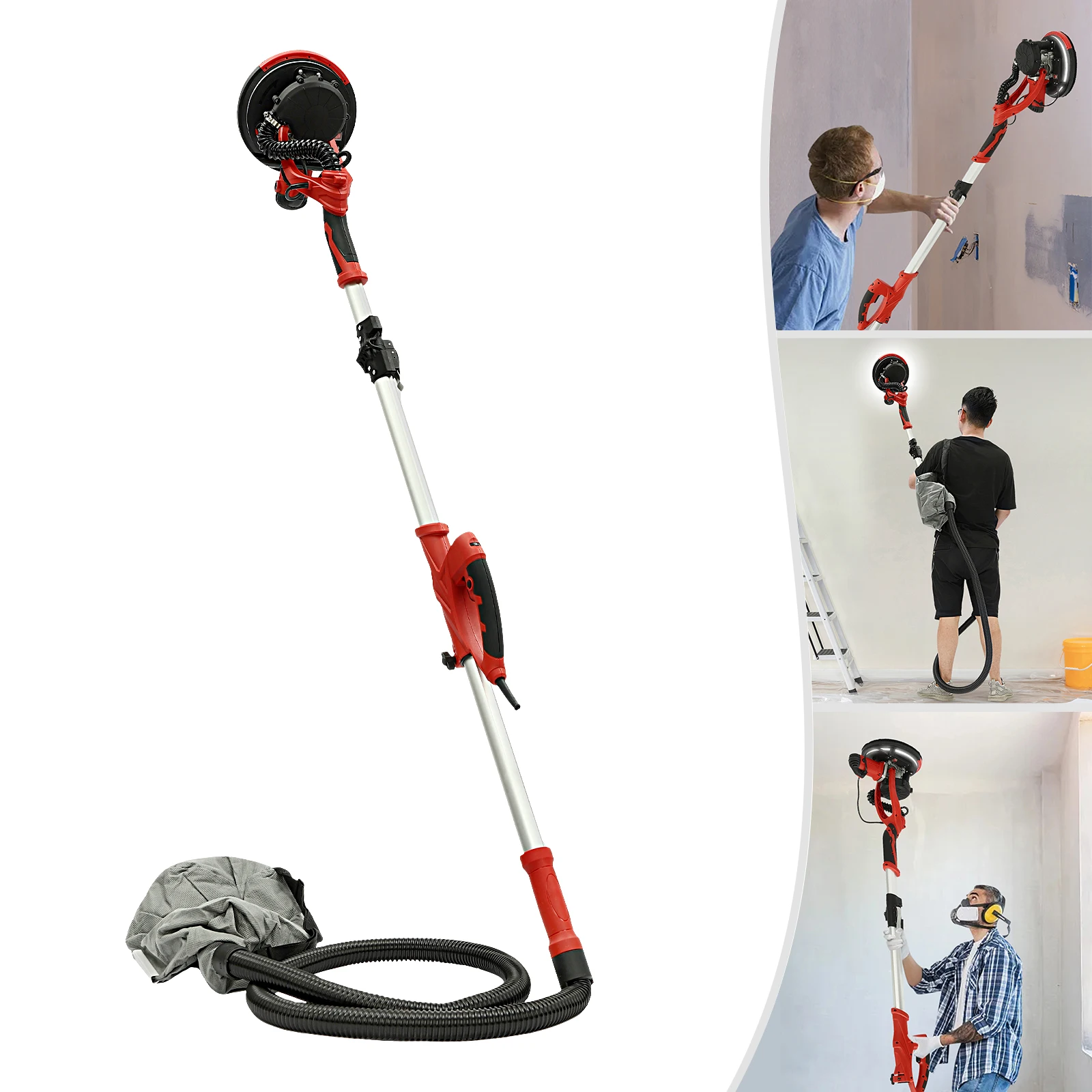 850W Foldable Wall Sander, Drywall Sander LED Light & 4m Hose for Ceiling/Drywall Sanding Efficient Plaster Smoothing