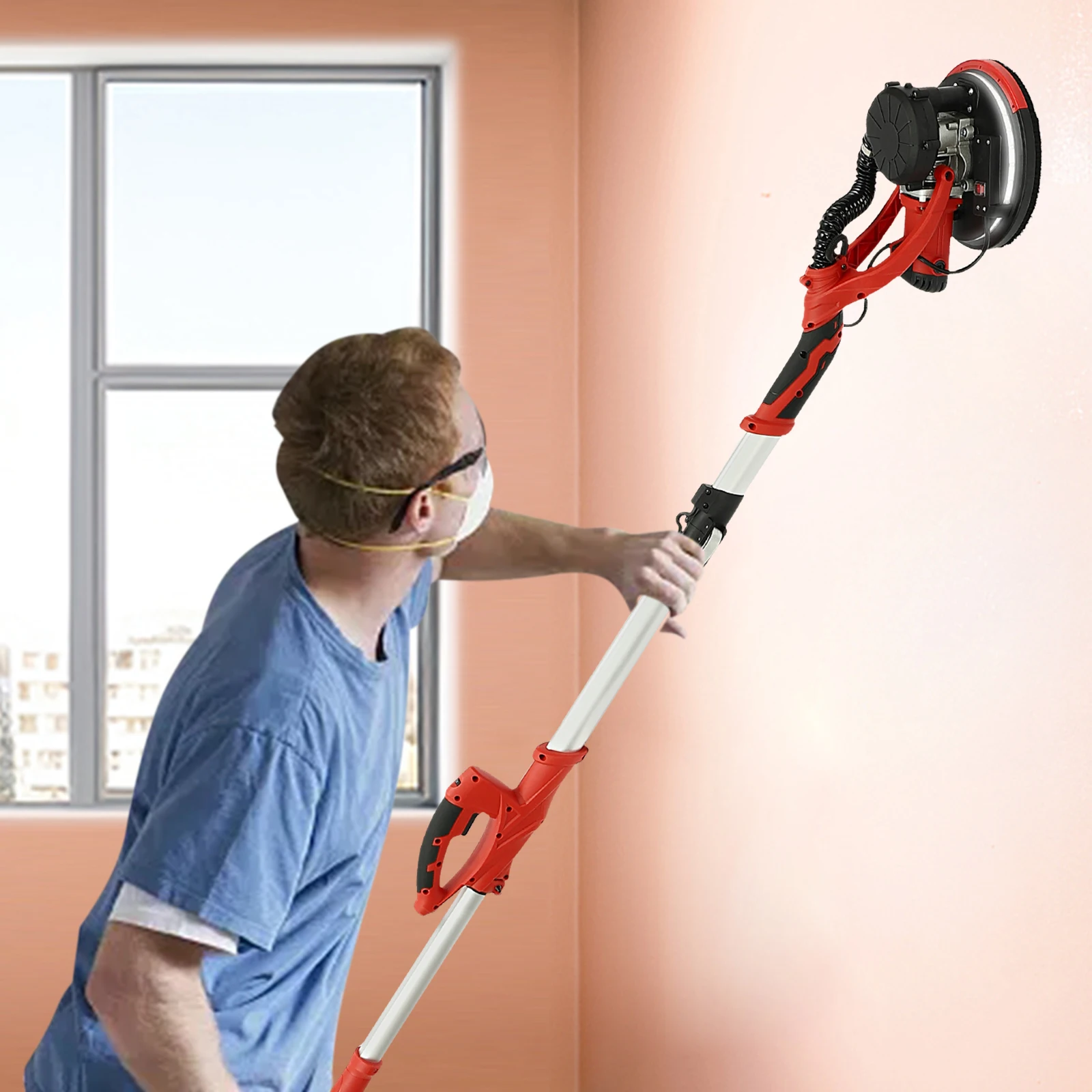 850W Foldable Wall Sander, Drywall Sander LED Light & 4m Hose for Ceiling/Drywall Sanding Efficient Plaster Smoothing