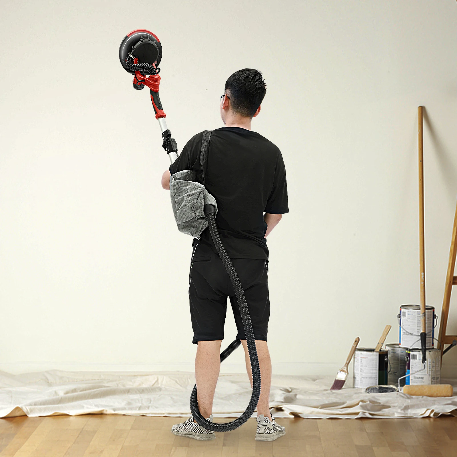 850W Foldable Wall Sander, Drywall Sander LED Light & 4m Hose for Ceiling/Drywall Sanding Efficient Plaster Smoothing
