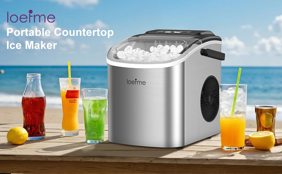 LOEFME Portable Mini Fully Automatic Bullet Shaped Ice Maker 12kg/24h 6 Minutes/9pcs Ice Cubes W/ Scoop Professional Ice Machine