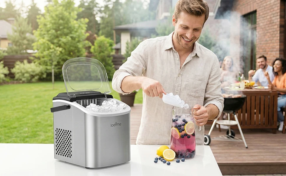 LOEFME Portable Mini Fully Automatic Bullet Shaped Ice Maker 12kg/24h 6 Minutes/9pcs Ice Cubes W/ Scoop Professional Ice Machine