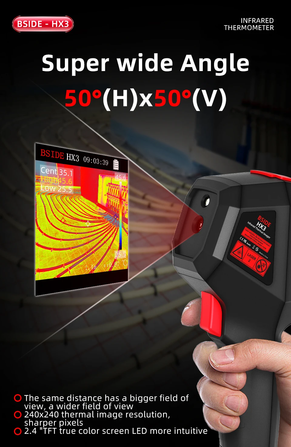 BSIDE black Smart Portable Thermal Imager 15 Color Palettes -20~550C 100×100IR Resolution PC Analysis Software Drop Resistant
