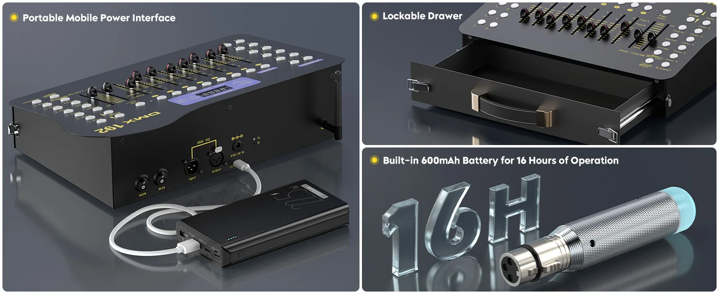 Yiflamefly Black Grand Console DMX and MIDI Operator 192 Channel Light Controller for Live Concerts KTV DJs Clubs