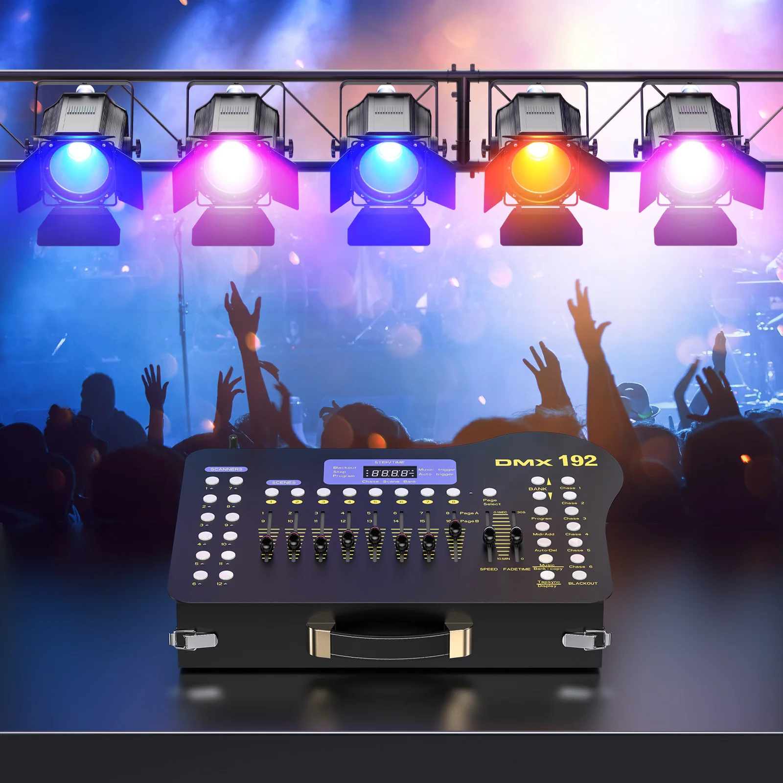 Yiflamefly Black Grand Console DMX and MIDI Operator 192 Channel Light Controller for Live Concerts KTV DJs Clubs