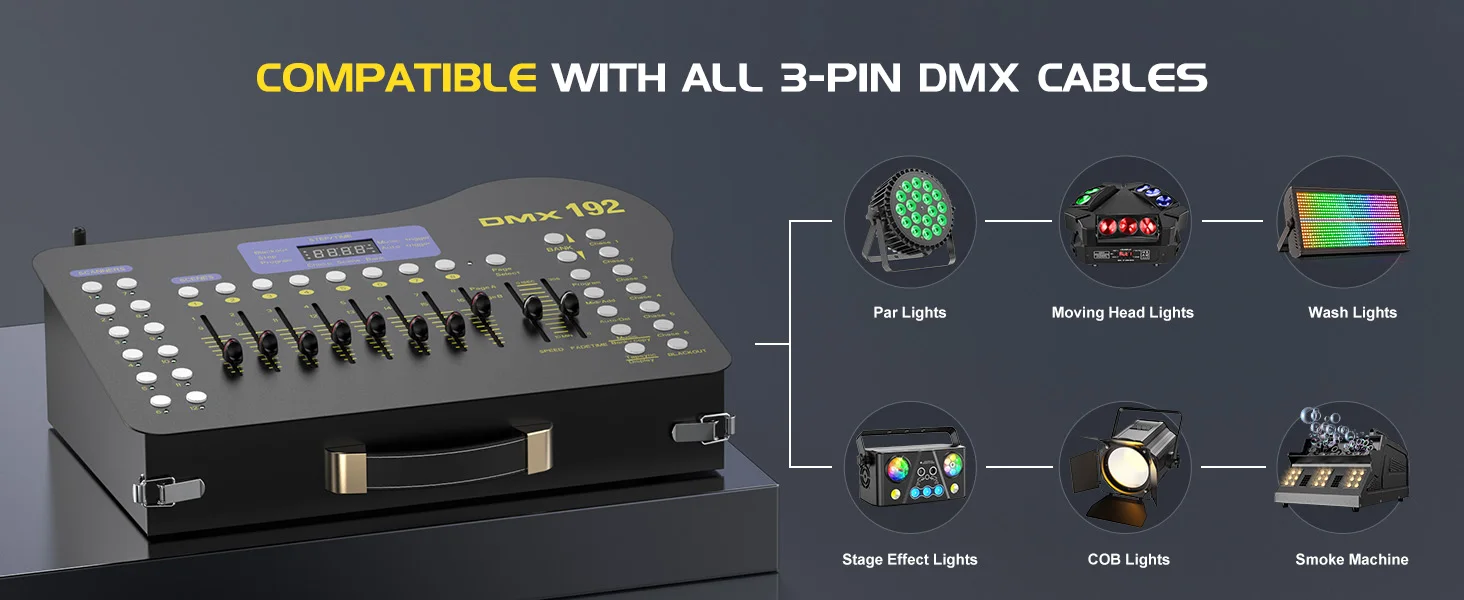 Yiflamefly Black Grand Console DMX and MIDI Operator 192 Channel Light Controller for Live Concerts KTV DJs Clubs