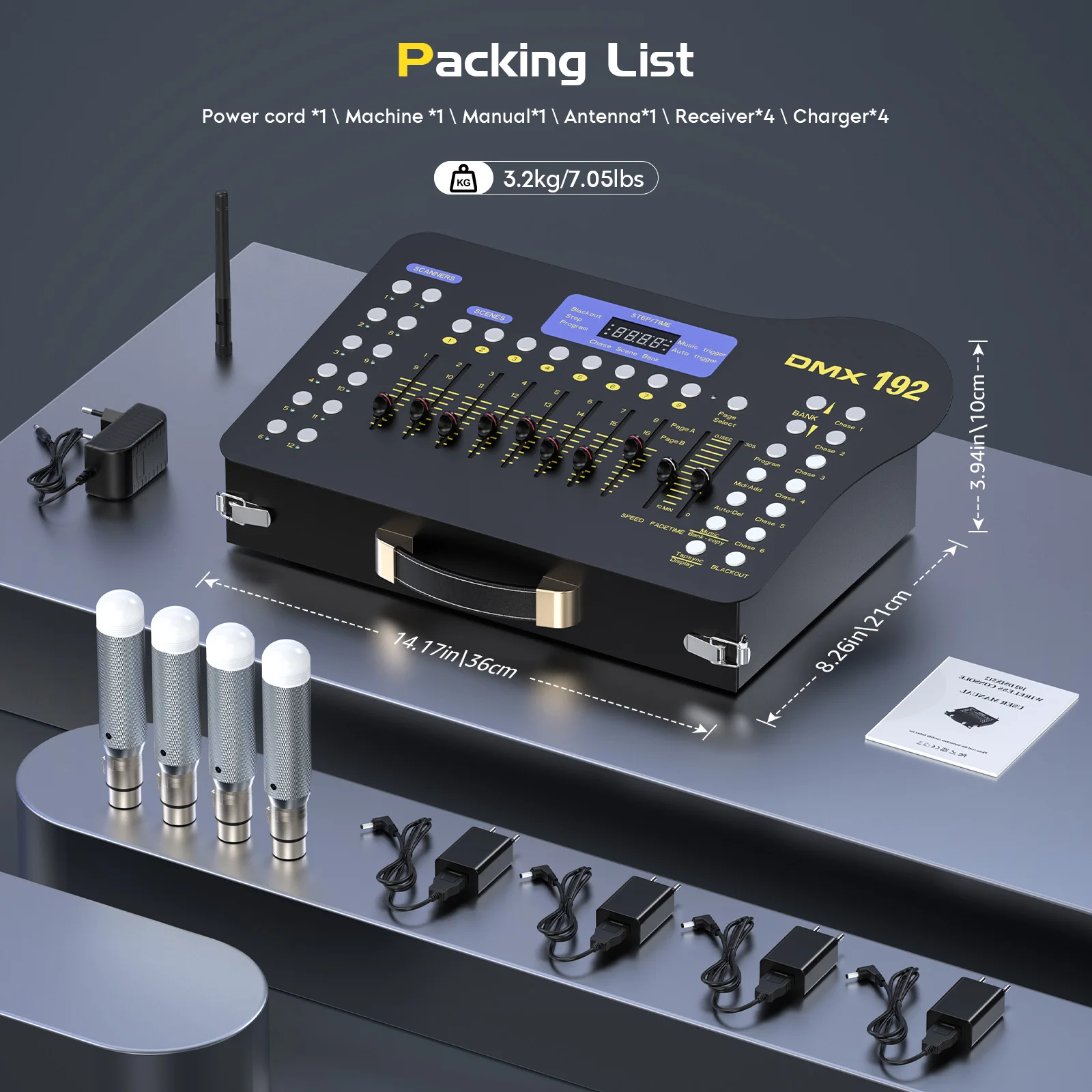 Yiflamefly Black Grand Console DMX and MIDI Operator 192 Channel Light Controller for Live Concerts KTV DJs Clubs