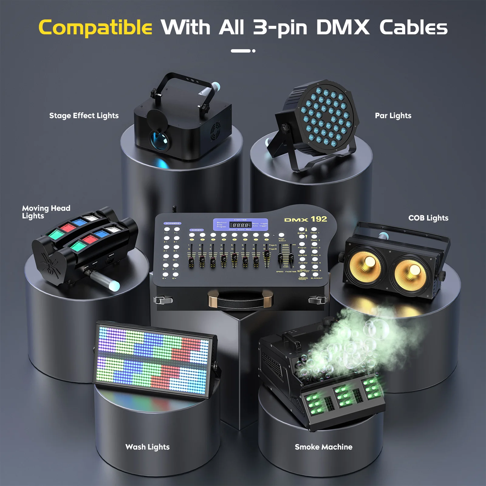 Yiflamefly Black Grand Console DMX and MIDI Operator 192 Channel Light Controller for Live Concerts KTV DJs Clubs