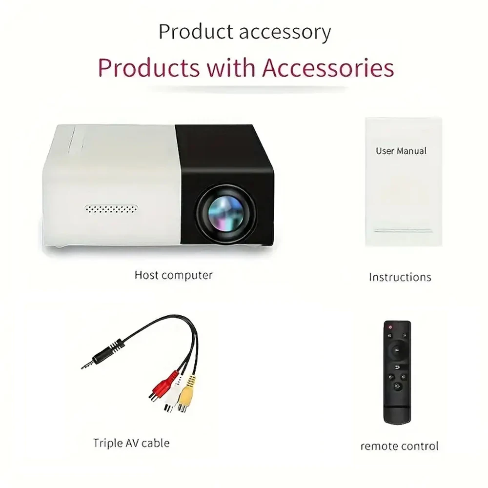 Portable LED Mini Projector With Retractable Bracket Compatible with Mobile Phones Devices USB/SD/AV/Hd  for Home Office