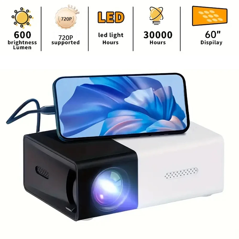 Portable LED Mini Projector With Retractable Bracket Compatible with Mobile Phones Devices USB/SD/AV/Hd  for Home Office