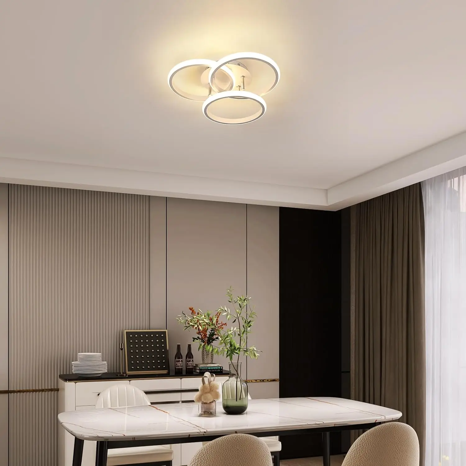 Black LED Flush Mount Ceiling Light with Remote Control, Dimmable 3000-6500K for Living Room, Dining Room, Kitchen, Bedroom