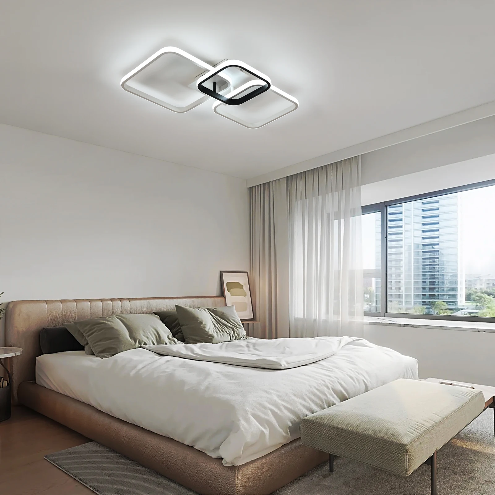 Black LED Flush Mount Ceiling Light with Remote Control, Dimmable 3000-6500K for Living Room, Dining Room, Kitchen, Bedroom