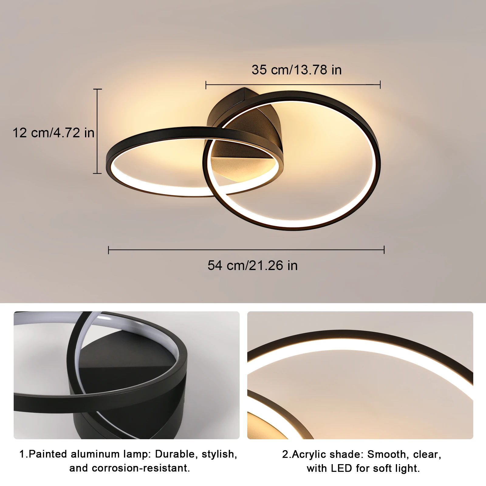 Black LED Flush Mount Ceiling Light with Remote Control, Dimmable 3000-6500K for Living Room, Dining Room, Kitchen, Bedroom