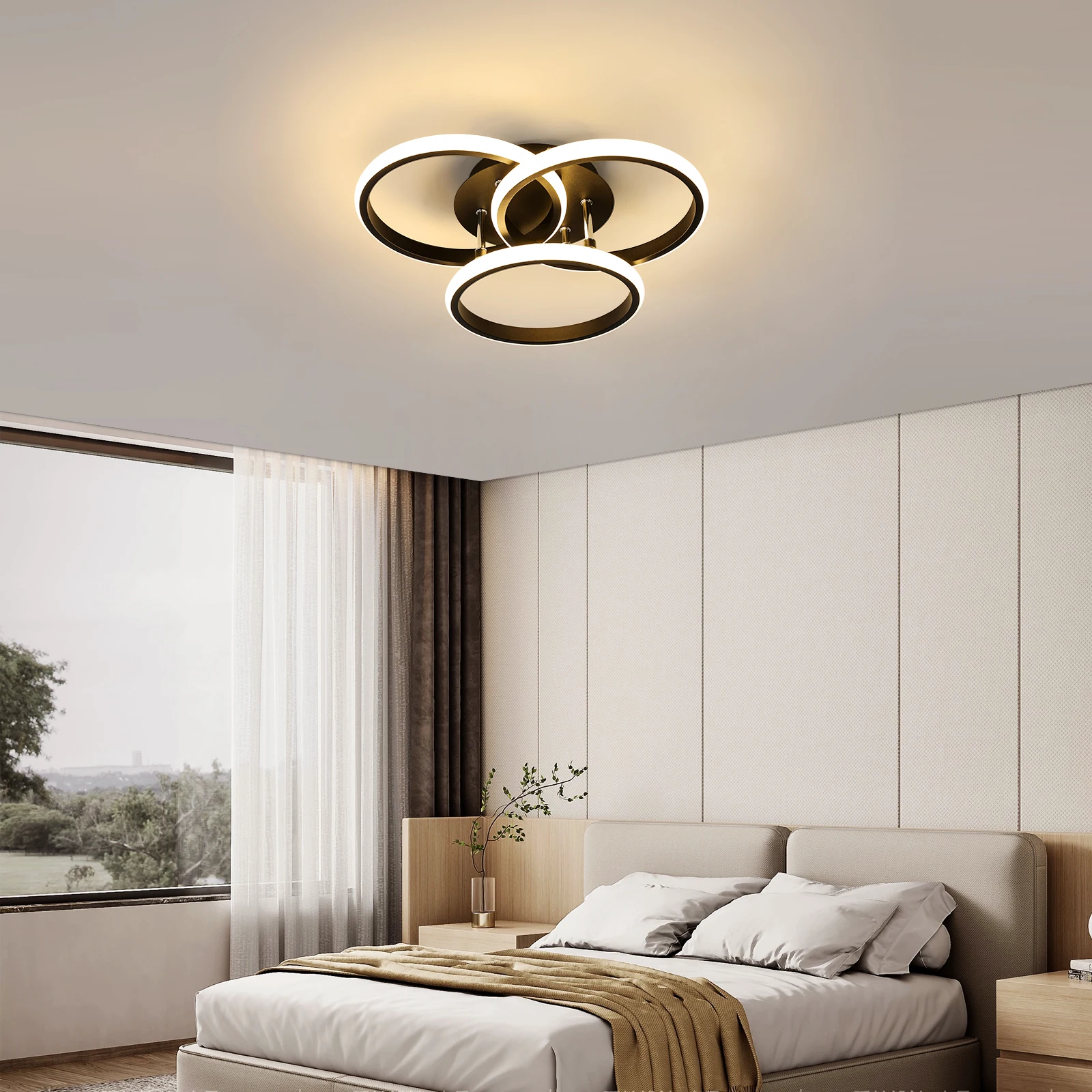 Black LED Flush Mount Ceiling Light with Remote Control, Dimmable 3000-6500K for Living Room, Dining Room, Kitchen, Bedroom
