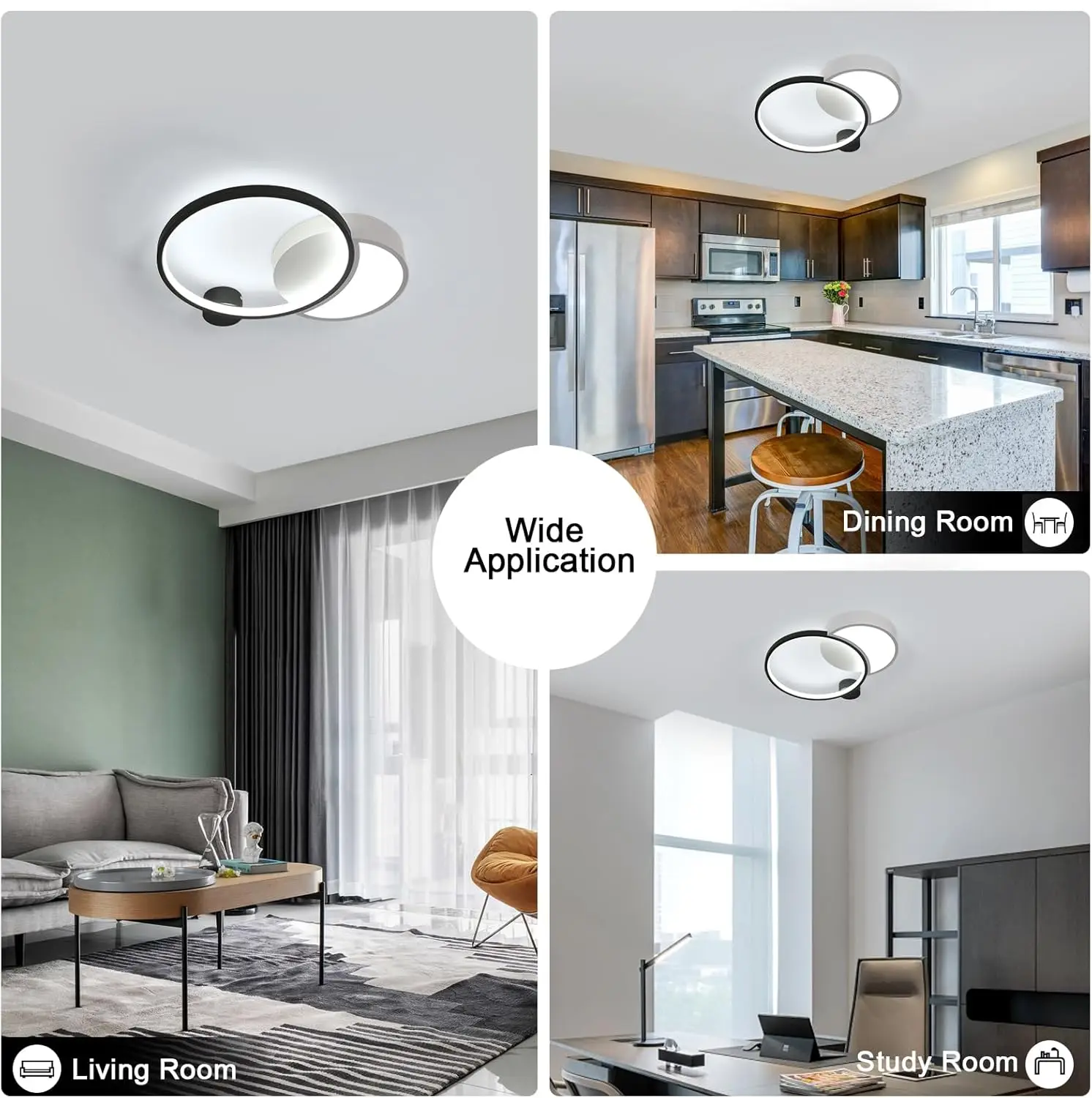 Black LED Flush Mount Ceiling Light with Remote Control, Dimmable 3000-6500K for Living Room, Dining Room, Kitchen, Bedroom