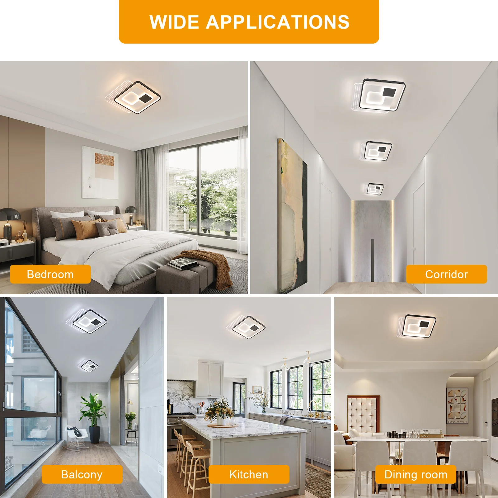 Black LED Flush Mount Ceiling Light with Remote Control, Dimmable 3000-6500K for Living Room, Dining Room, Kitchen, Bedroom