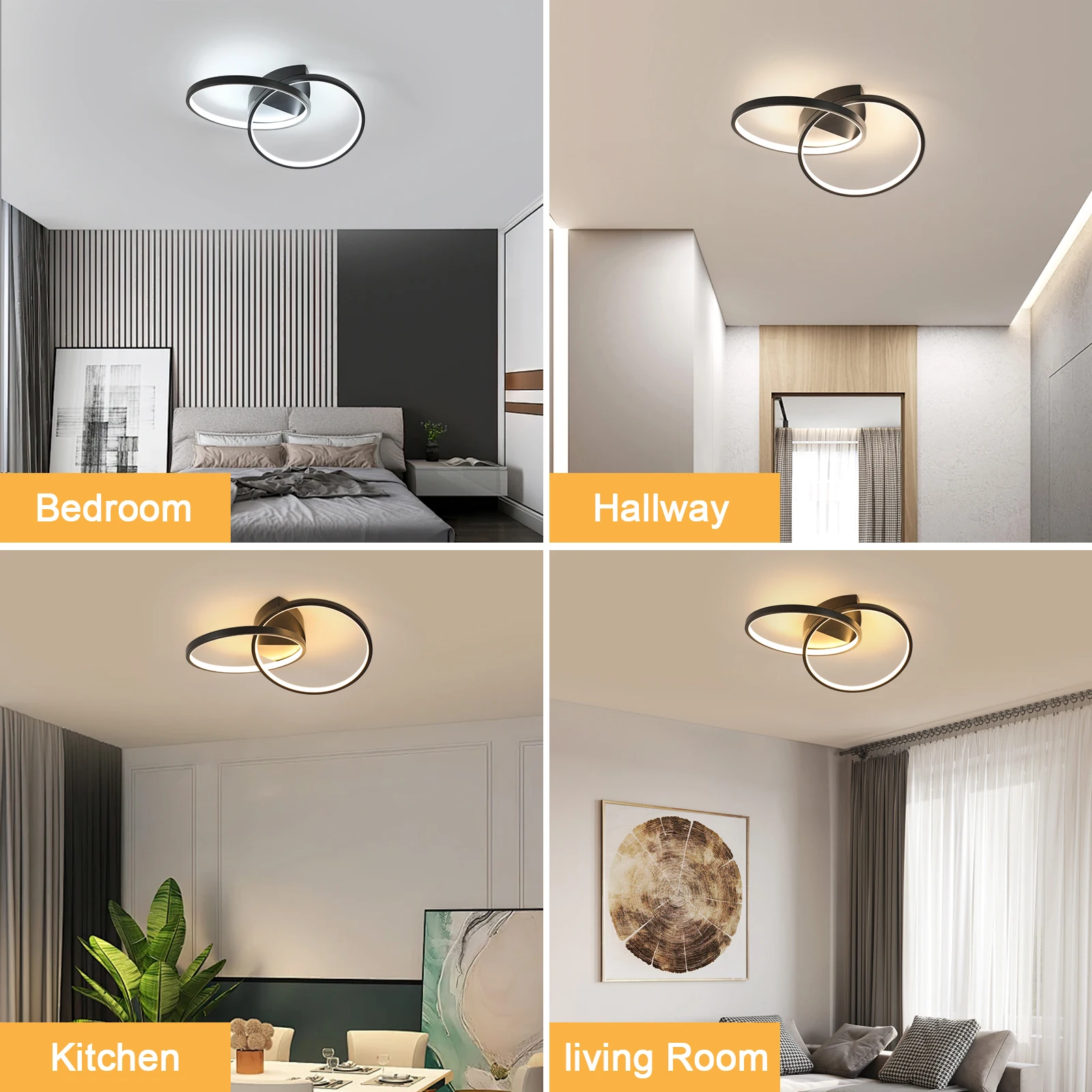 Black LED Flush Mount Ceiling Light with Remote Control, Dimmable 3000-6500K for Living Room, Dining Room, Kitchen, Bedroom