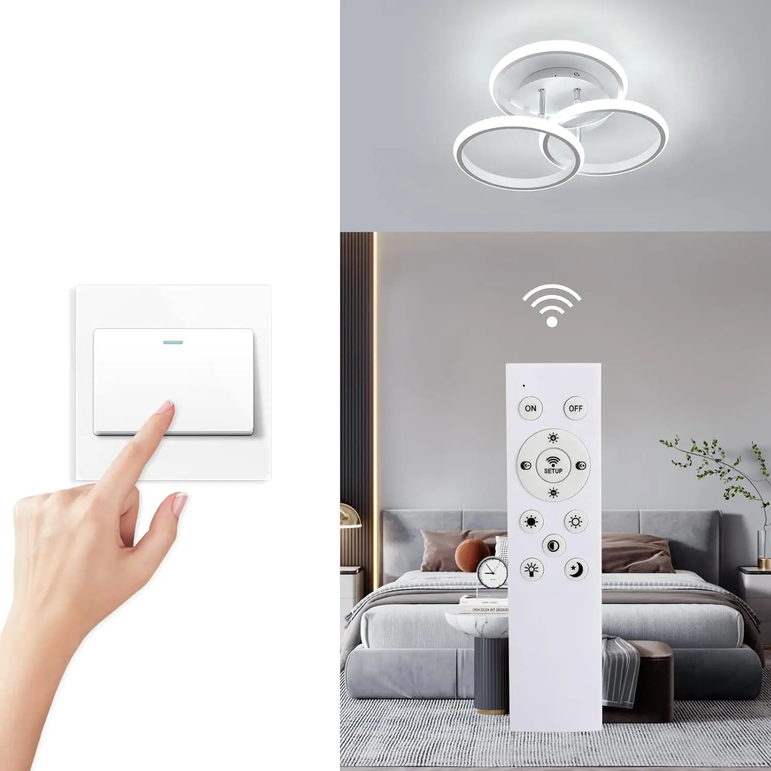 Black LED Flush Mount Ceiling Light with Remote Control, Dimmable 3000-6500K for Living Room, Dining Room, Kitchen, Bedroom