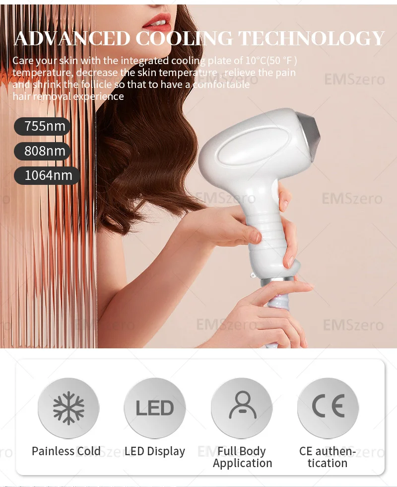 808 Diode Laser Hair Removal Machine 755 808 1064nm Wavelengths Cooling Head Painless Laser Epilator Face Body Hair Removal