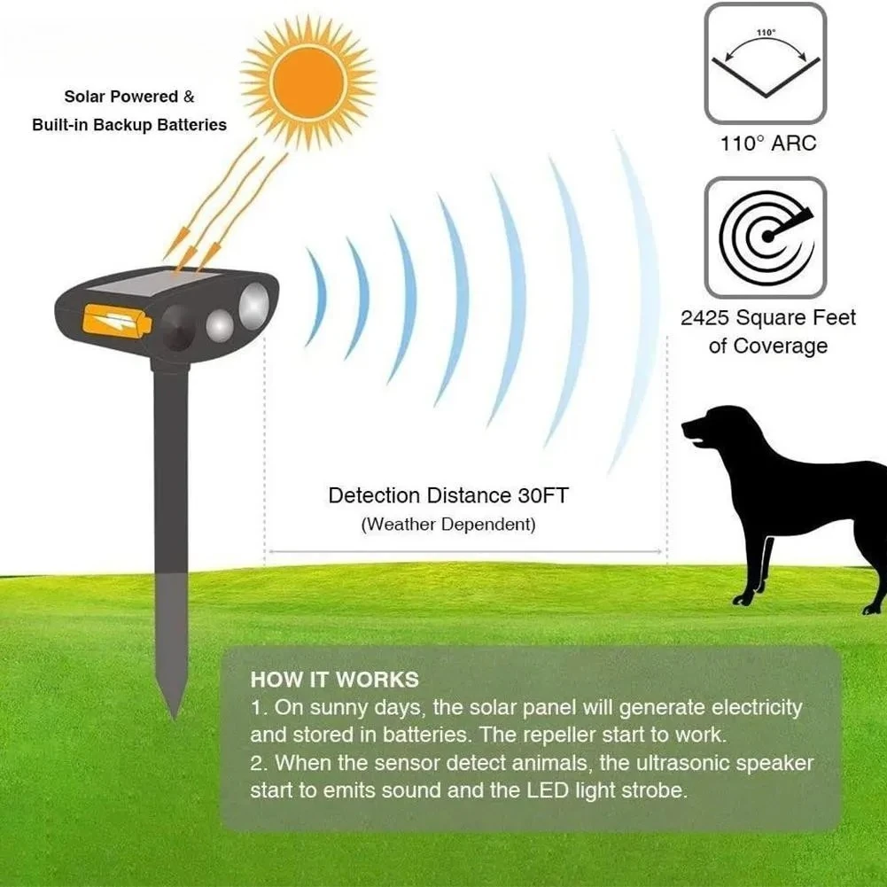 1pc Ultrasound Animal Repeller Solar Energy Cats And Dogs Repeller Rechargeable Garden FarmYard Waterproof Creature Deterrent