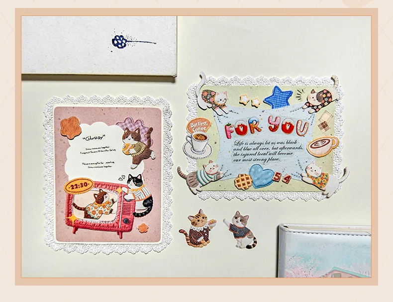 Cute Cartoon Animal Cat Dog Stickers Kawaii Junk Journal Scrapbooking Hobby Handicraft Supplies Cutting Die Sticker Stationery