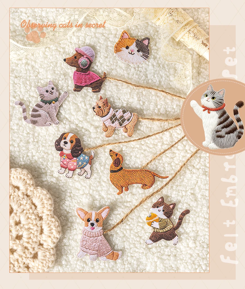 Cute Cartoon Animal Cat Dog Stickers Kawaii Junk Journal Scrapbooking Hobby Handicraft Supplies Cutting Die Sticker Stationery