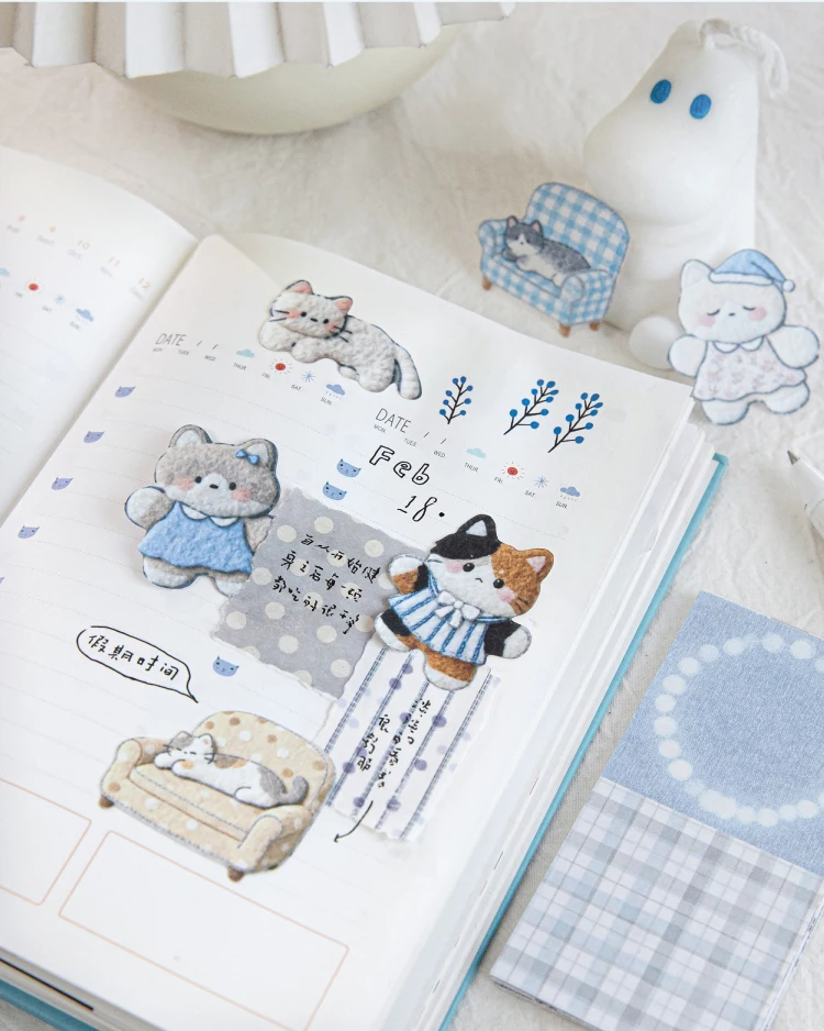Cute Cartoon Animal Cat Dog Stickers Kawaii Junk Journal Scrapbooking Hobby Handicraft Supplies Cutting Die Sticker Stationery