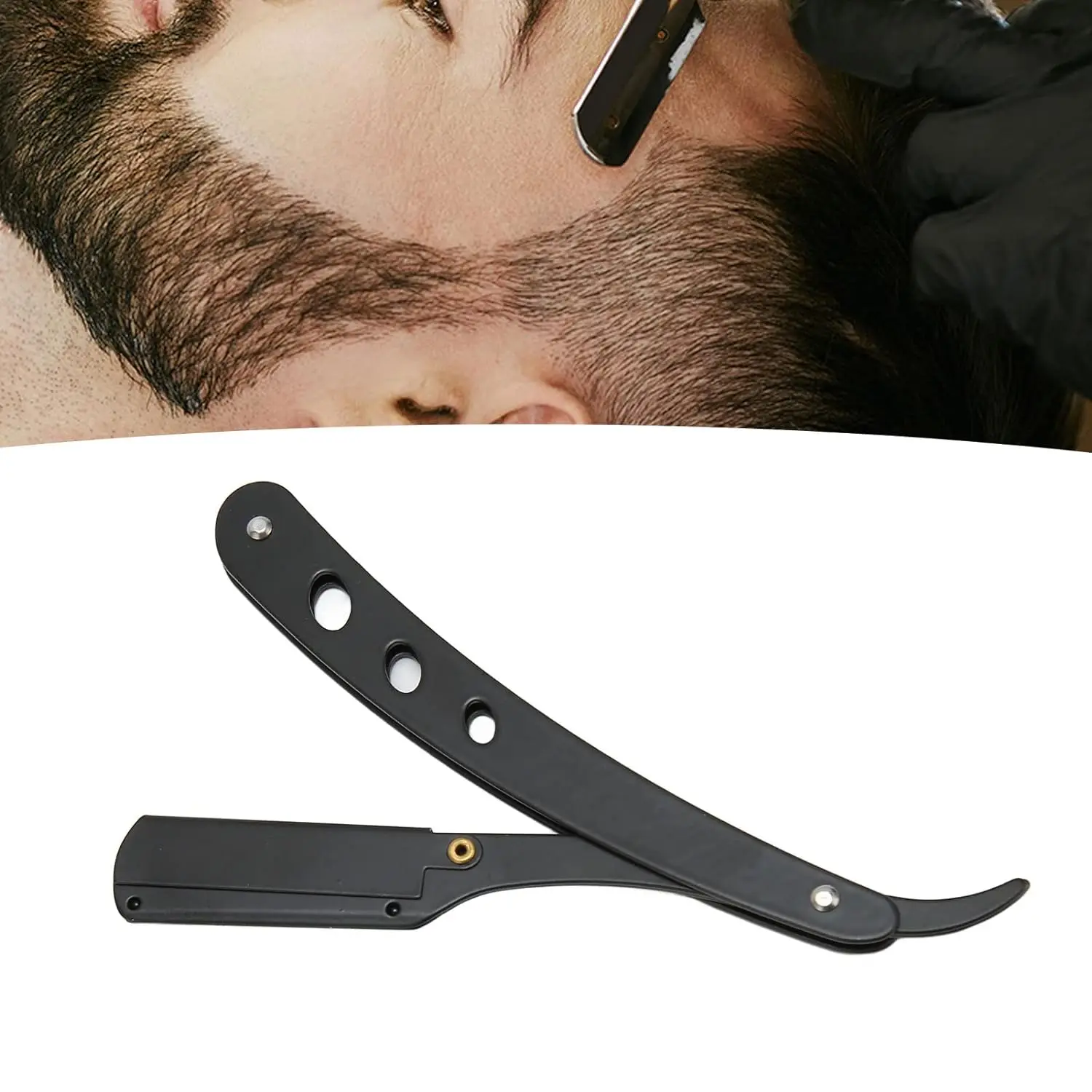 Men Shaving Barber Tools Hair Razor and Blades Antique Black Folding Shaving Knife Stainless Steel Straight Razor Holder